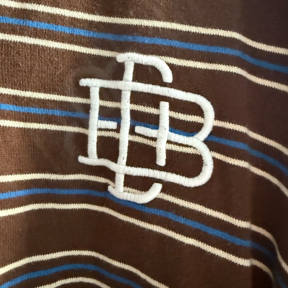 Dairy Boy Striped Rugby Polo with White Collar - Brown & Blue - Picture 3 of 3
